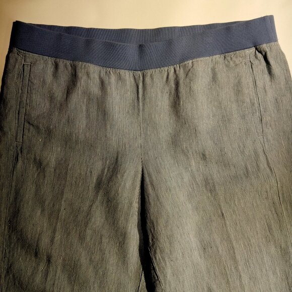J. Jill Linen Pants sz Large Blue thin stripe Wide Leg Pull-On Pockets EXC - Picture 2 of 9